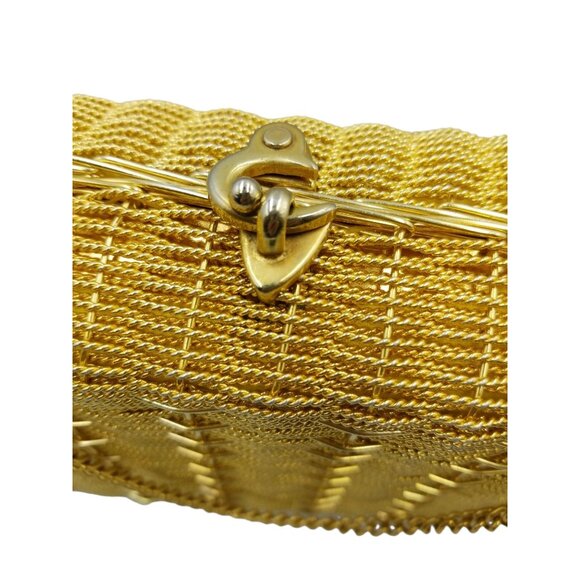 Vintage Gold Metallic Metal Woven Evening Box Purse With Top Clasp & Chain Strap - Picture 2 of 13